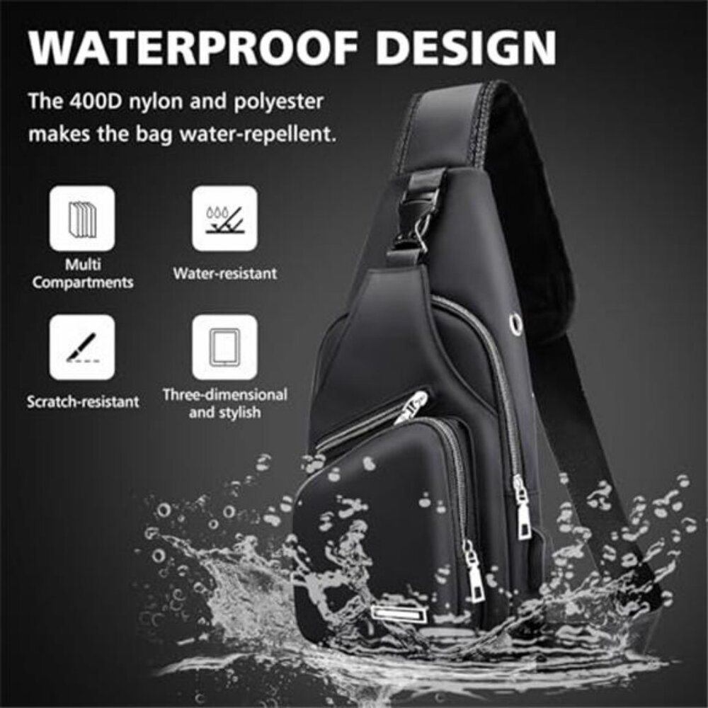 Mens Leather Crossbody Bag Trendy Sling Bag Waterproof Sling 6.69x13.78x3.54 - Picture 5 of 6